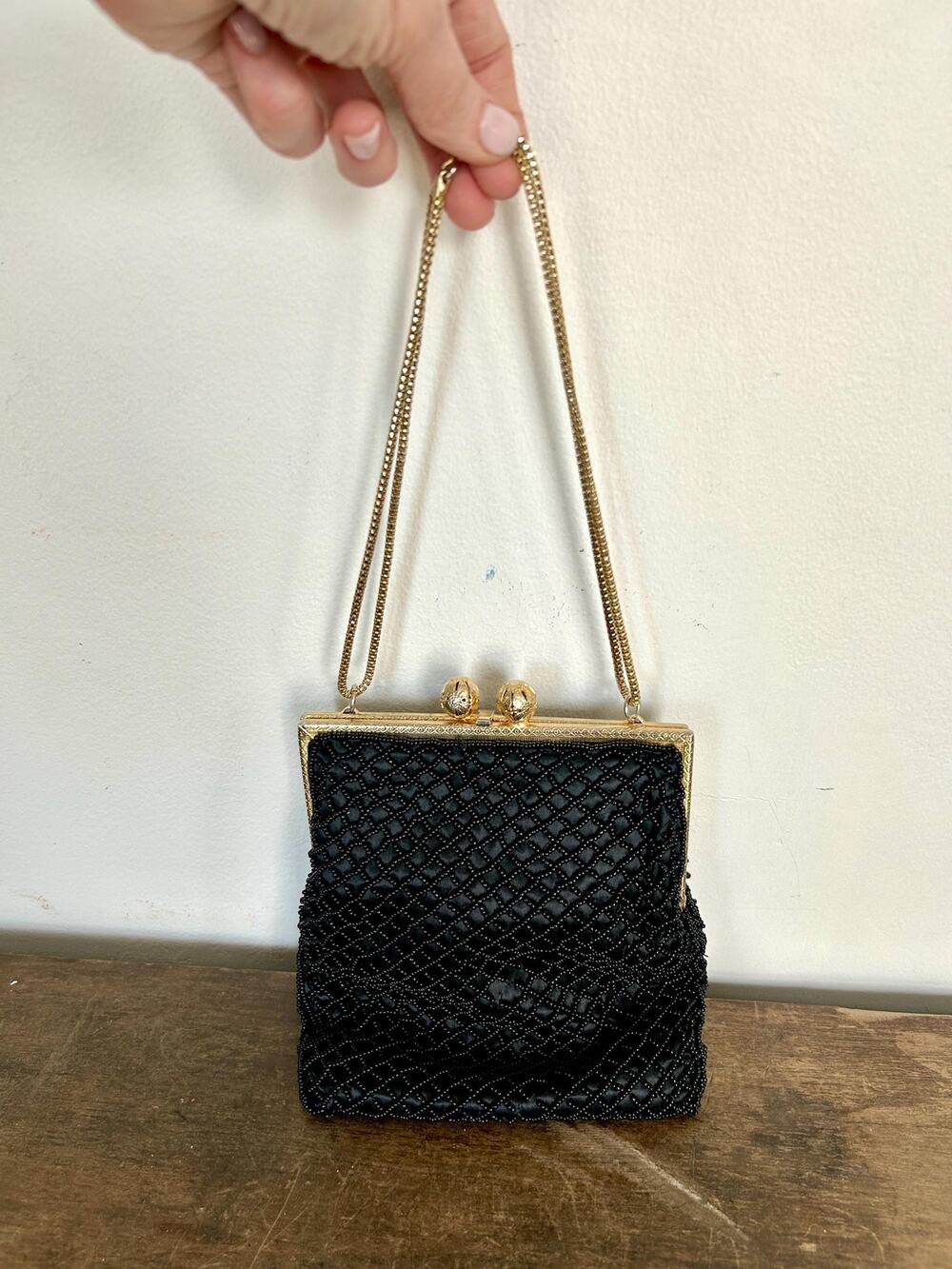 Vintage 1950's Black Beaded Walborg Evening Bag | Clutch | Made in Hong Kong